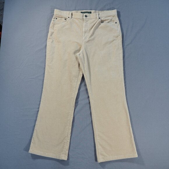 Lauren Jeans Company Pants Womens 12 Tan Corduroy Wide Leg Preppy Cottage Retro - Picture 1 of 11